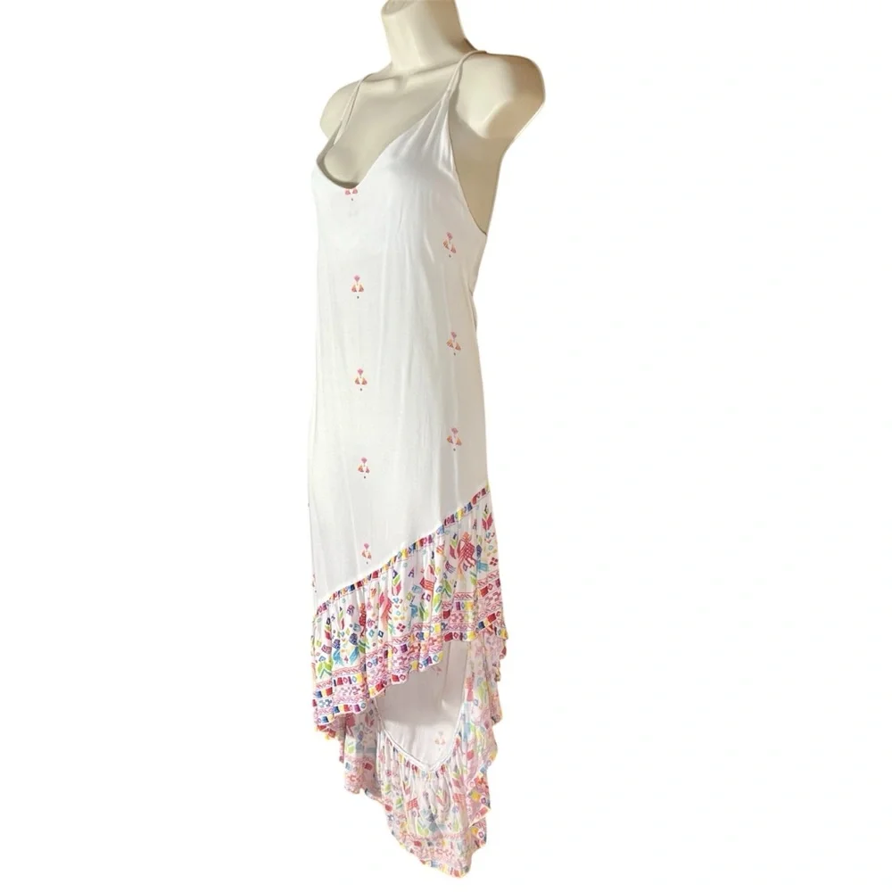 Jen's Pirate Booty White High-Low Slip Dress with Multicolor Embroidery - Picture 4 of 13